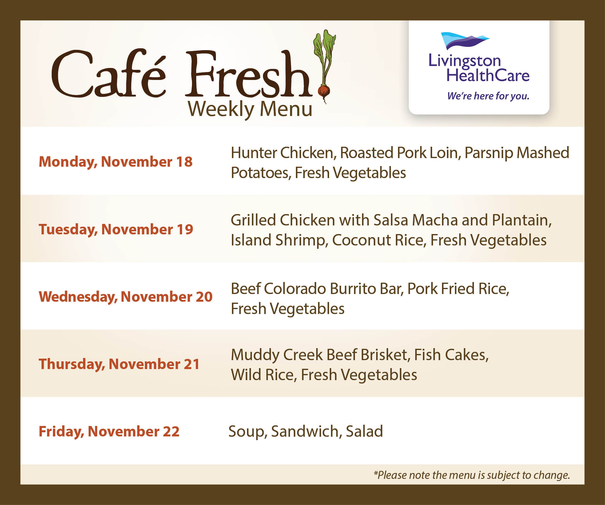 Cafe Fresh Menu