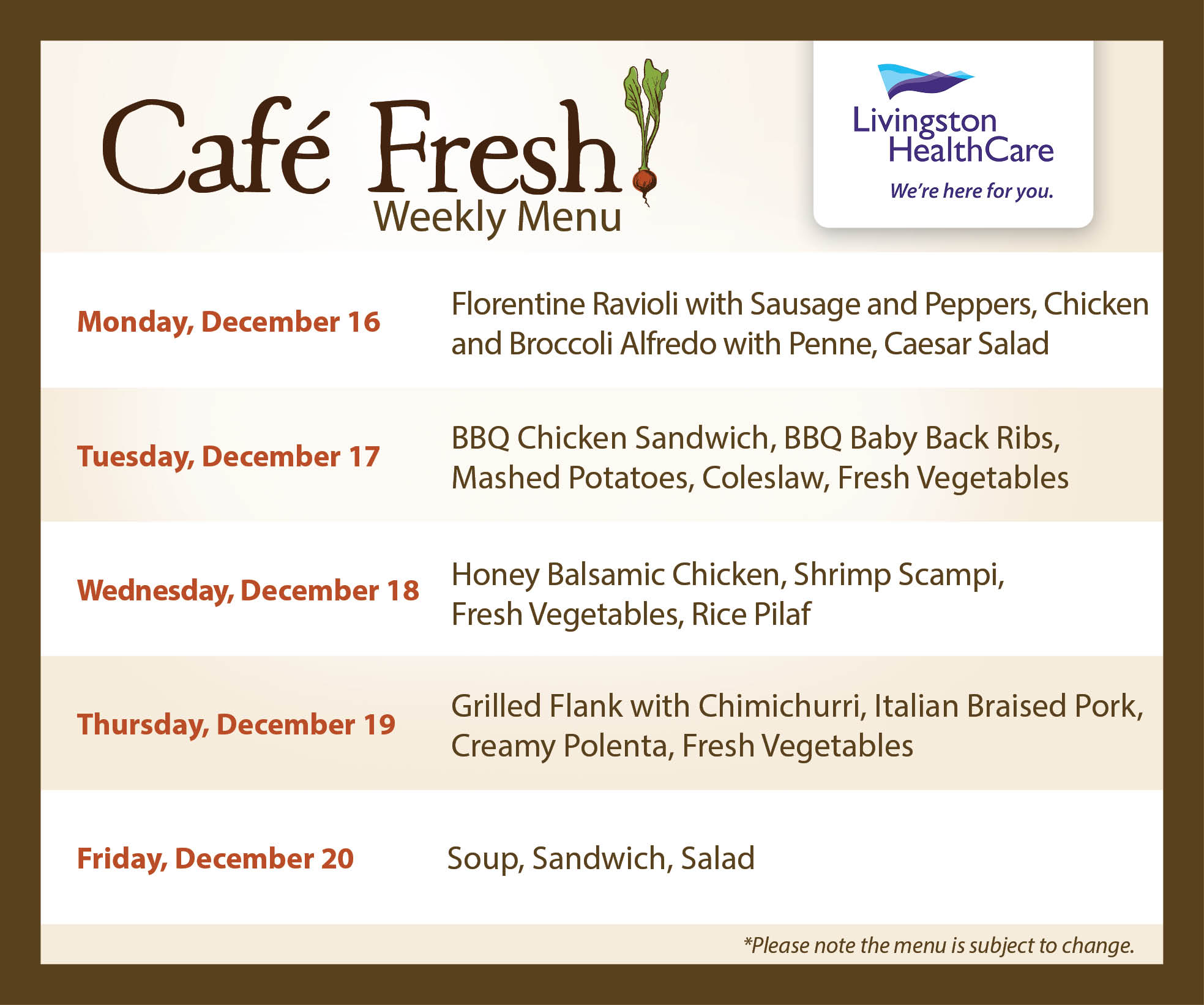 Cafe Fresh Menu